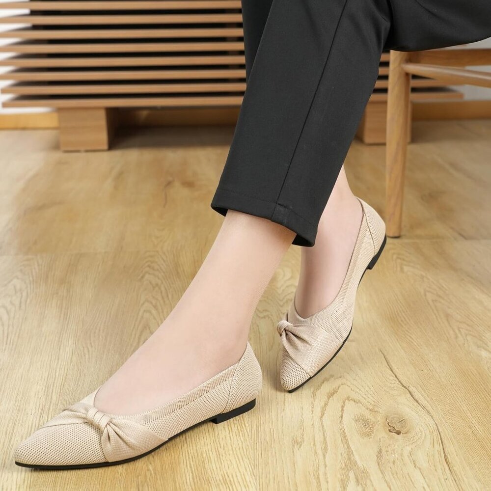 Women's Pointed Toe Knit Flats Comfortable Lightweight Dressy Casual Shoes - Picture 6 of 9